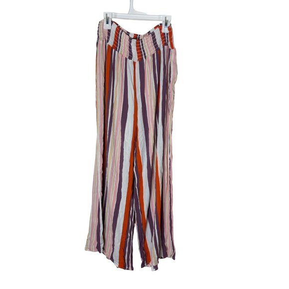 One5One Pants - One 5 One Striped Wide Leg Pants XXL Smocked Waist Boho Rayon